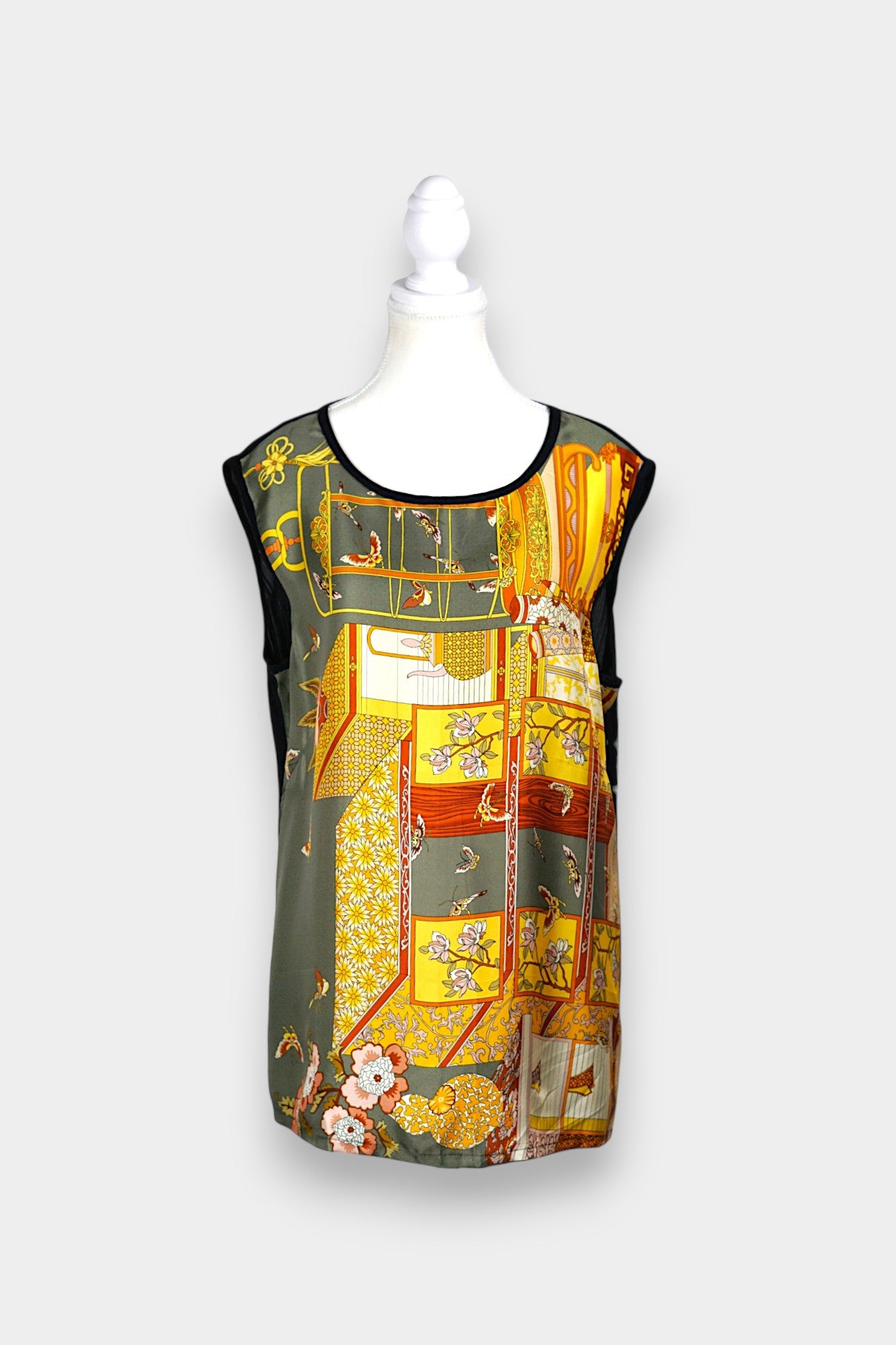 Handmade Mulberry Silk Sleeveless Top | Abstract Art Print