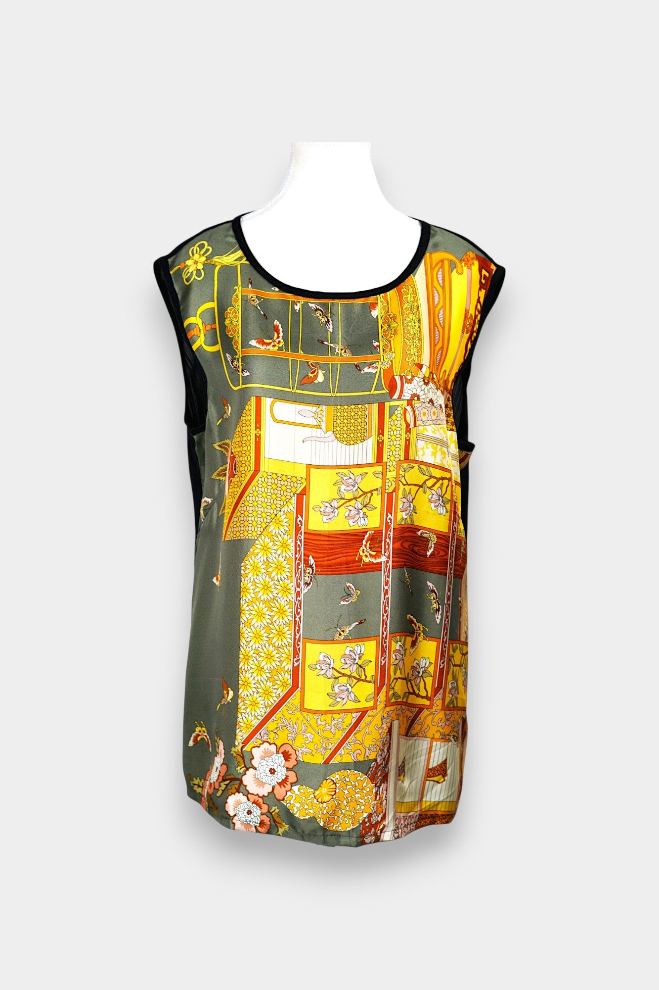 Handmade Mulberry Silk Sleeveless Top | Abstract Art Print