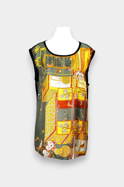 Handmade Mulberry Silk Sleeveless Top | Abstract Art Print