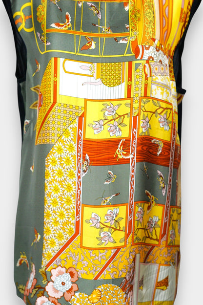 Handmade Mulberry Silk Sleeveless Top | Abstract Art Print