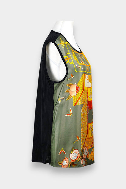 Handmade Mulberry Silk Sleeveless Top | Abstract Art Print