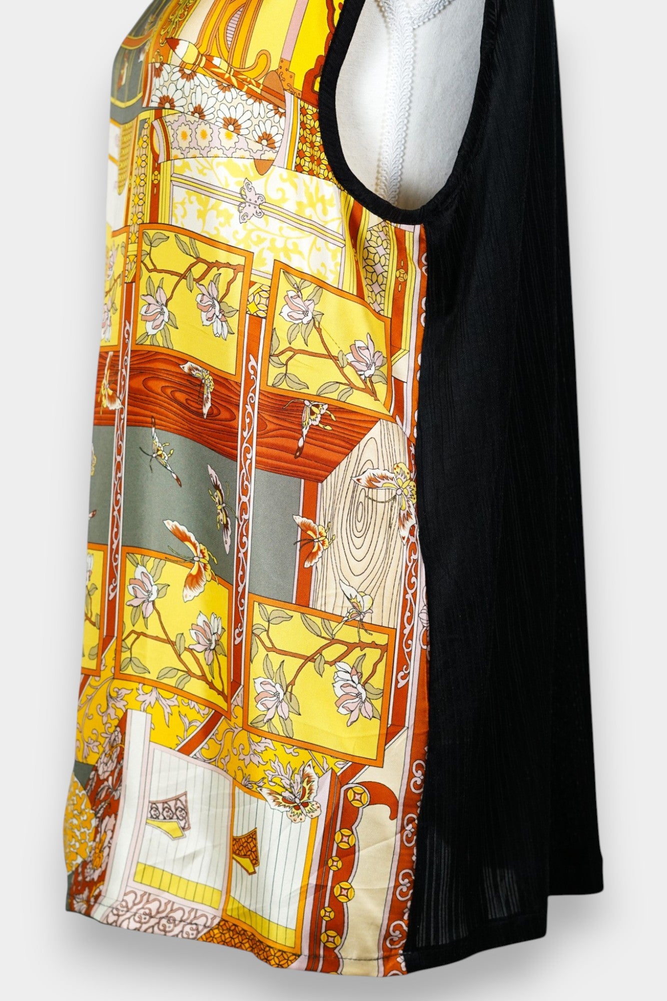 Handmade Mulberry Silk Sleeveless Top | Abstract Art Print