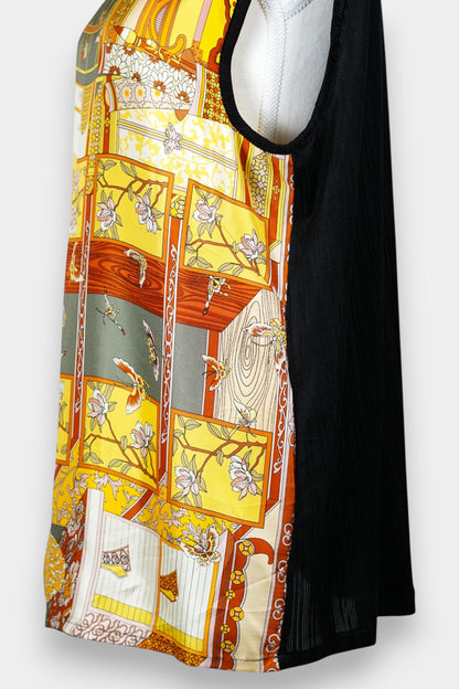 Handmade Mulberry Silk Sleeveless Top | Abstract Art Print