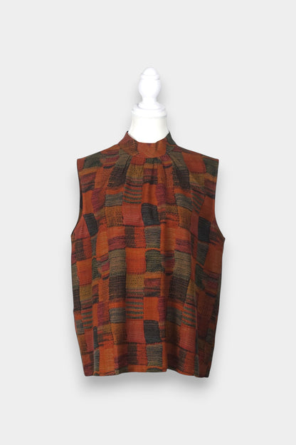 Handcrafted Gambiered Guangdong Gauze Silk Sleeveless Top | 100% Mulberry Silk