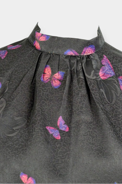 Gambiered Guangdong Gauze Silk Butterfly Print Sleeveless Blouse