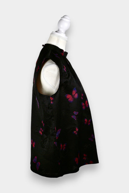 Gambiered Guangdong Gauze Silk Butterfly Print Sleeveless Blouse