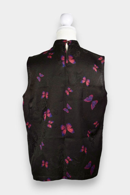 Gambiered Guangdong Gauze Silk Butterfly Print Sleeveless Blouse