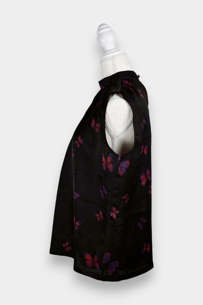 Gambiered Guangdong Gauze Silk Butterfly Print Sleeveless Blouse