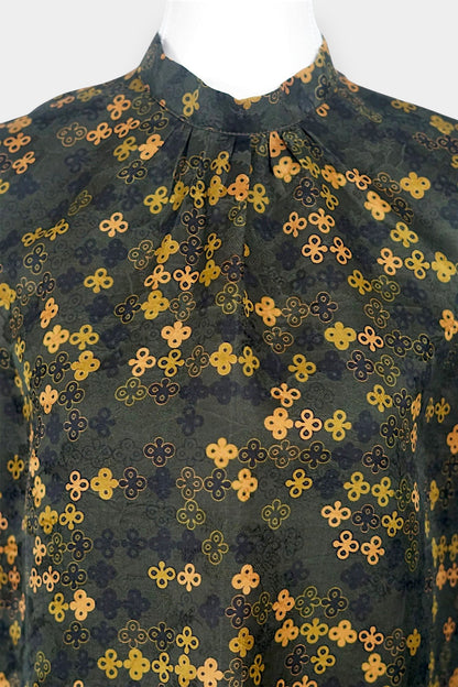 Gambiered Guangdong Gauze Silk Sleeveless Top | Geometric Jacquard