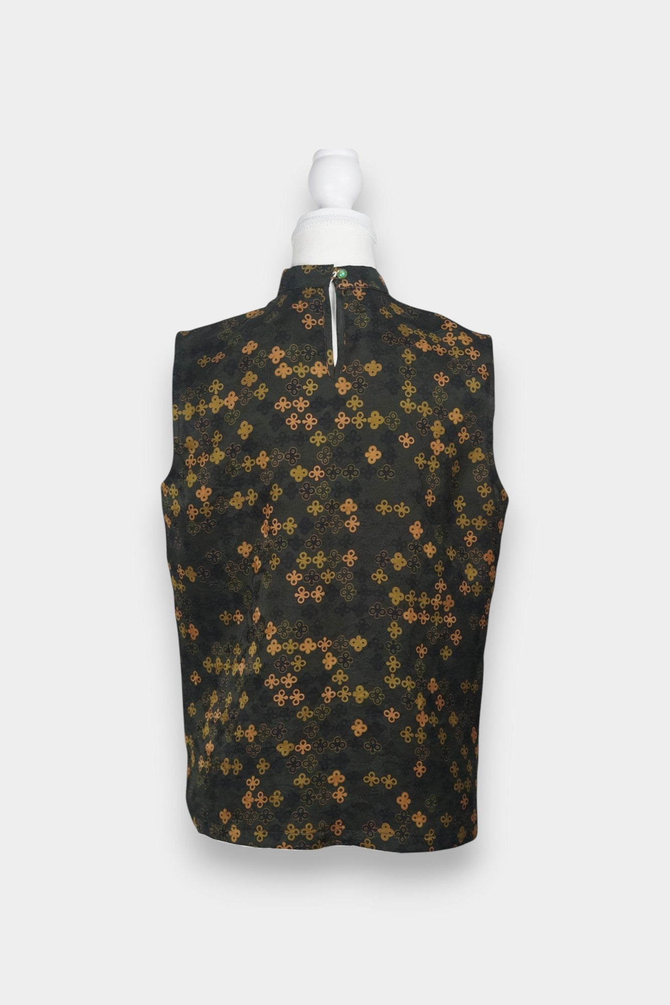 Gambiered Guangdong Gauze Silk Sleeveless Top | Geometric Jacquard