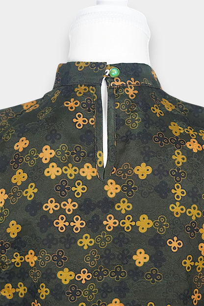 Gambiered Guangdong Gauze Silk Sleeveless Top | Geometric Jacquard