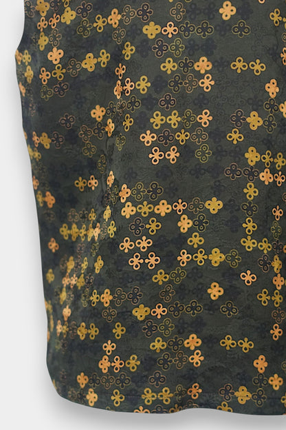 Gambiered Guangdong Gauze Silk Sleeveless Top | Geometric Jacquard