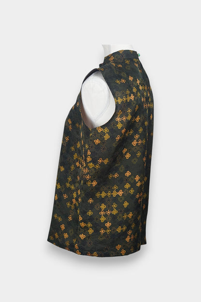 Gambiered Guangdong Gauze Silk Sleeveless Top | Geometric Jacquard