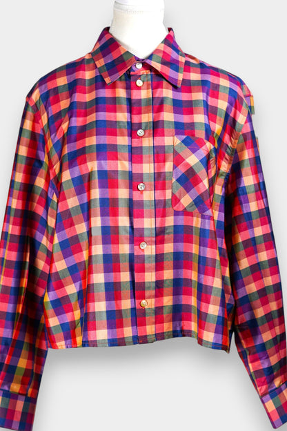 Tussah Silk Plaid Shirt | Multi-Colour Long Sleeve