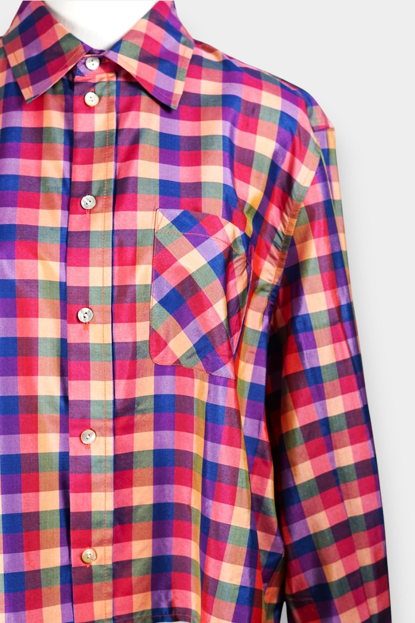 Tussah Silk Plaid Shirt | Multi-Colour Long Sleeve