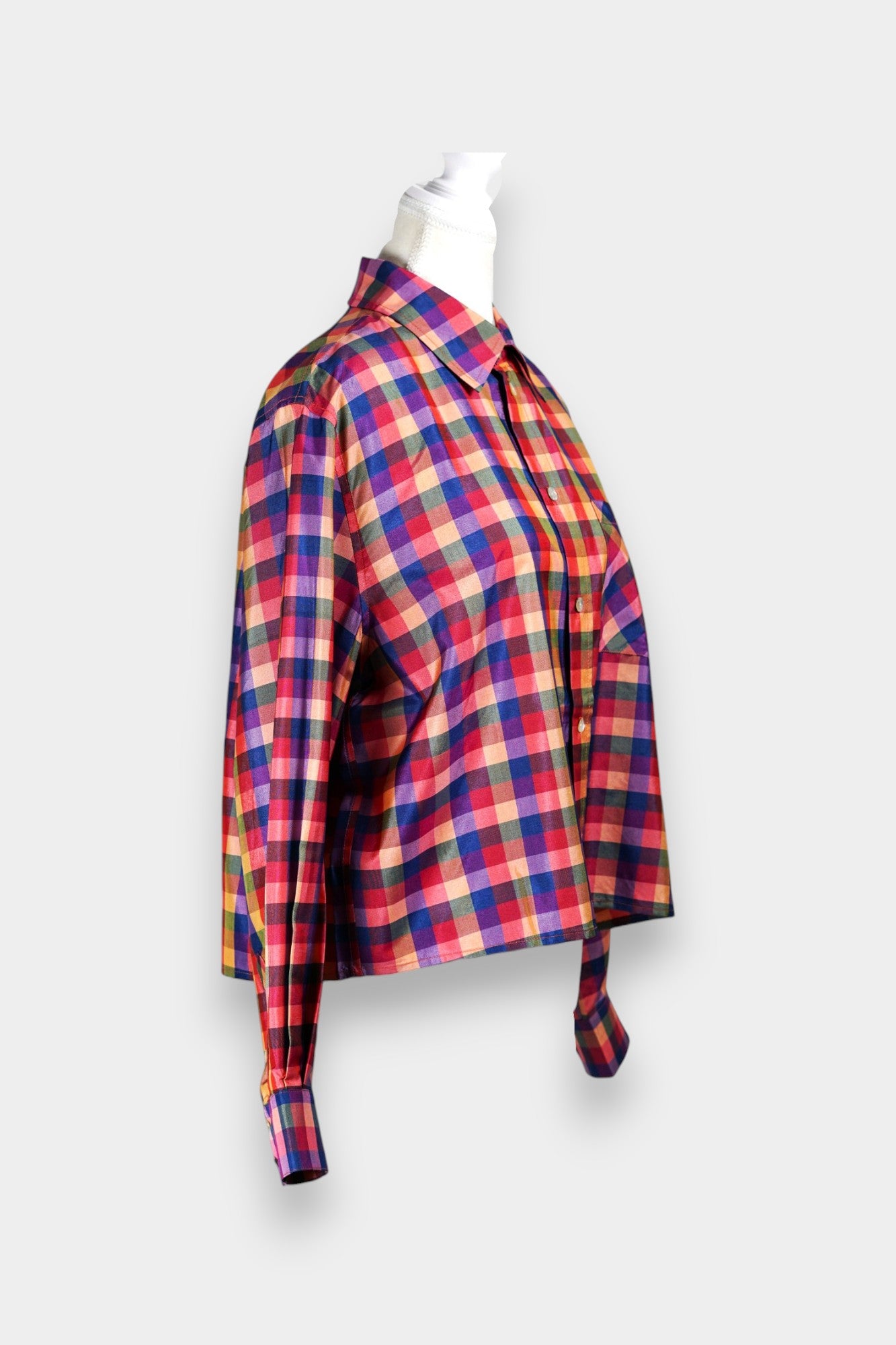 Tussah Silk Plaid Shirt | Multi-Colour Long Sleeve