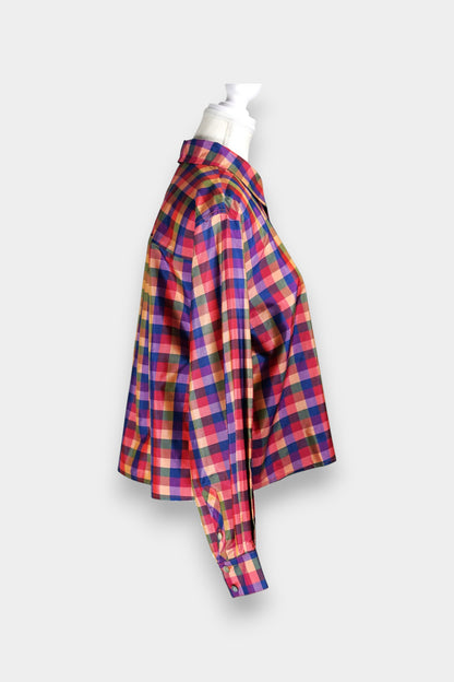Tussah Silk Plaid Shirt | Multi-Colour Long Sleeve