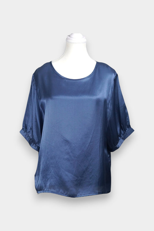 Elegant Blue Mulberry Silk Top | Short-Sleeve Blouse | 100% Silk