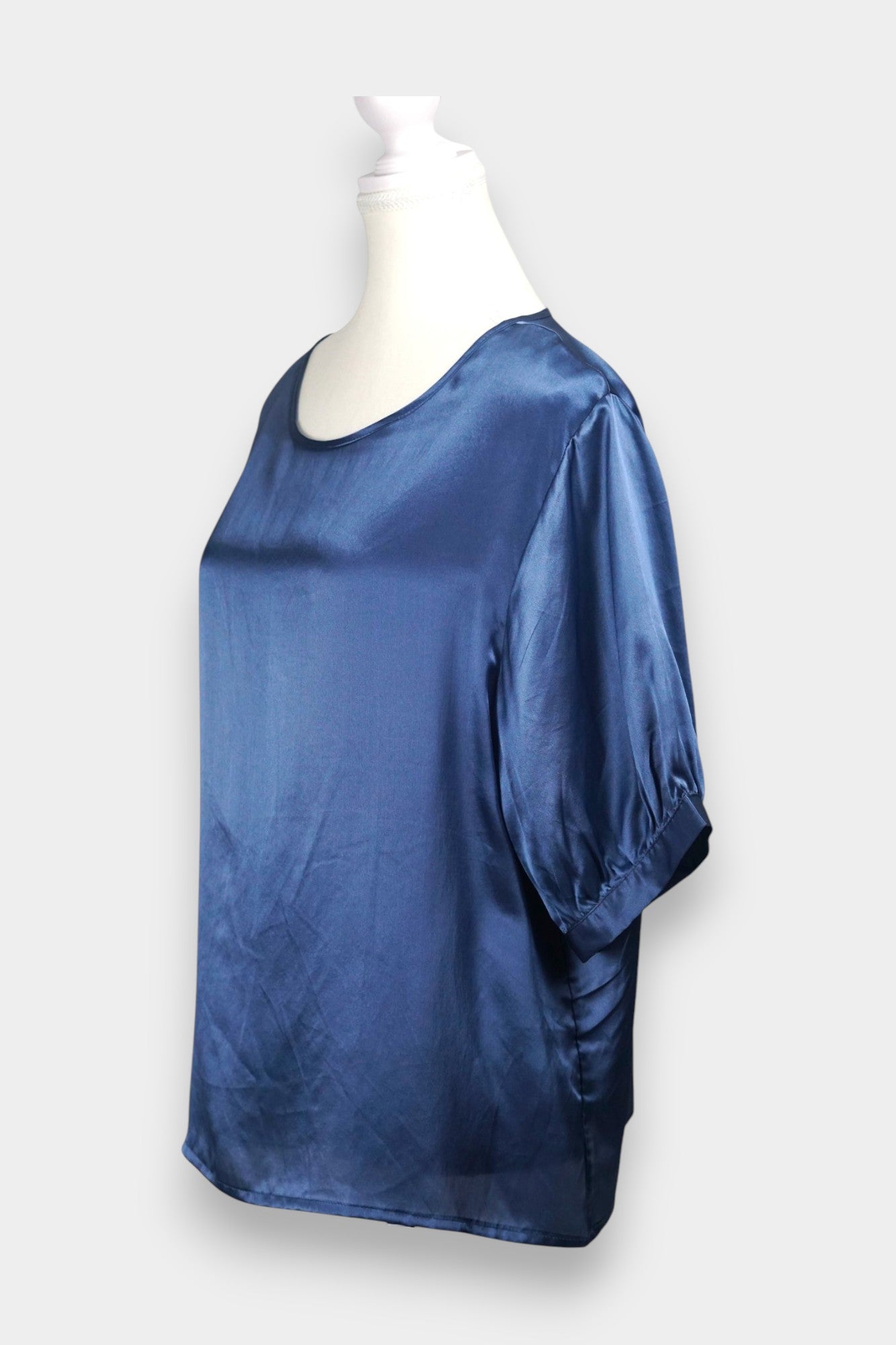 Elegant Blue Mulberry Silk Top | Short-Sleeve Blouse | 100% Silk