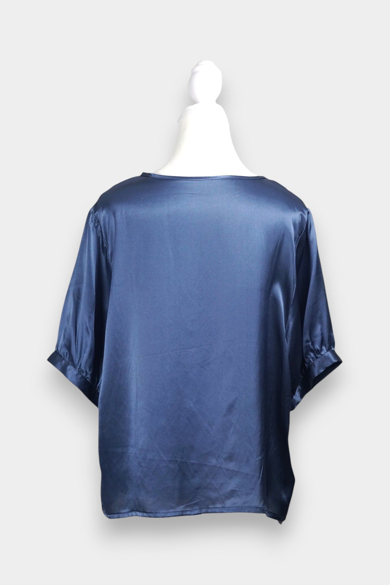 Elegant Blue Mulberry Silk Top | Short-Sleeve Blouse | 100% Silk