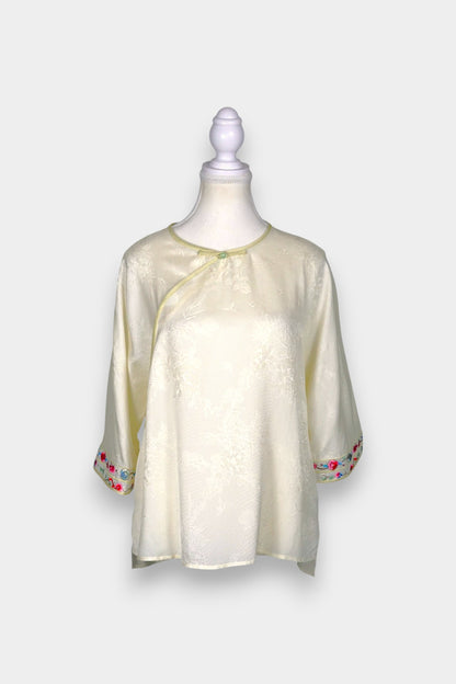 Mulberry Silk Blouse | Hand-Embroidered Floral Sleeves | Heritage Artistry