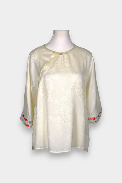 Mulberry Silk Blouse | Hand-Embroidered Floral Sleeves | Heritage Artistry