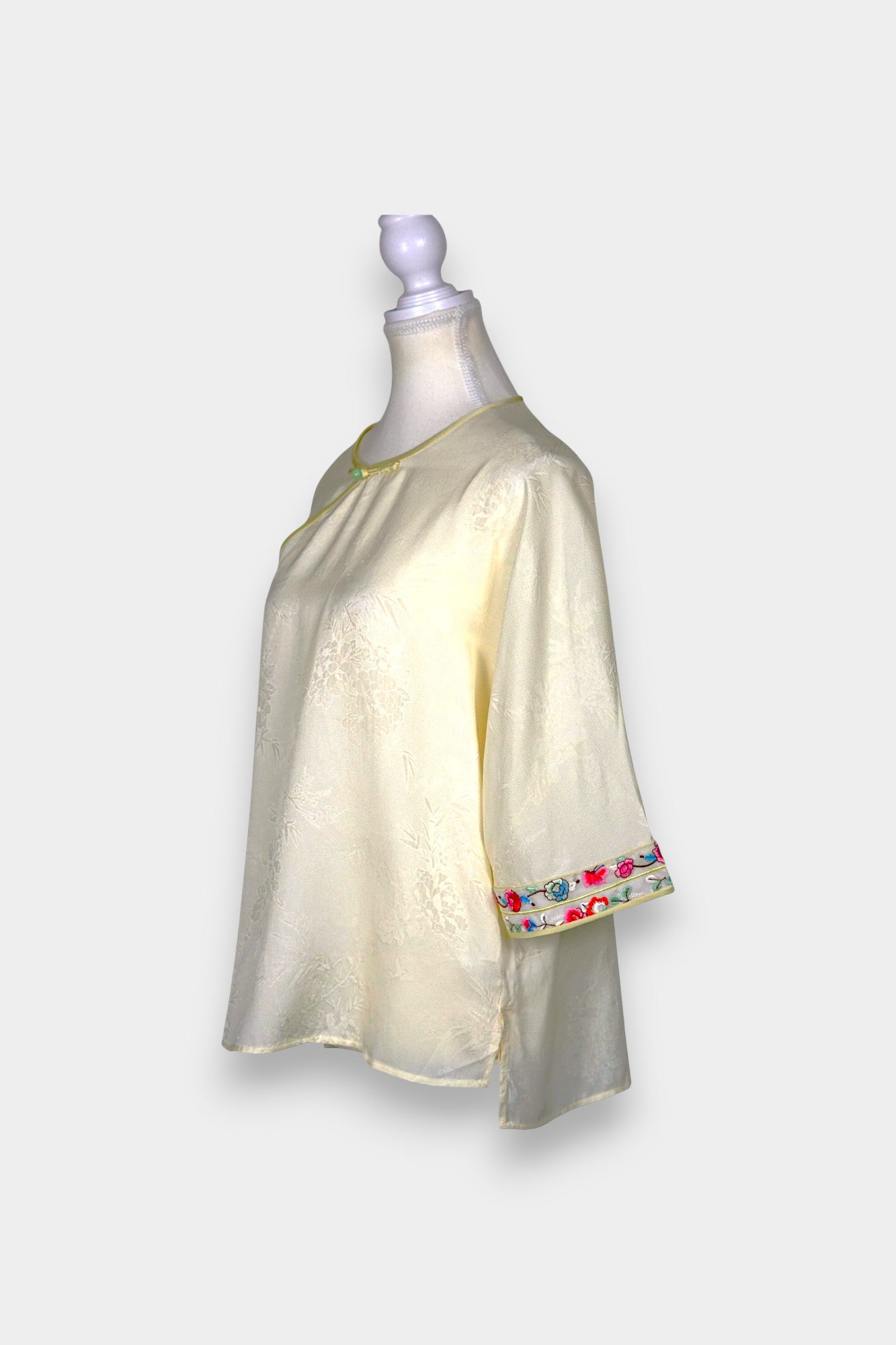 Mulberry Silk Blouse | Hand-Embroidered Floral Sleeves | Heritage Artistry