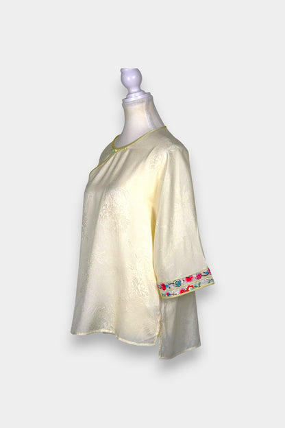 Mulberry Silk Blouse | Hand-Embroidered Floral Sleeves | Heritage Artistry