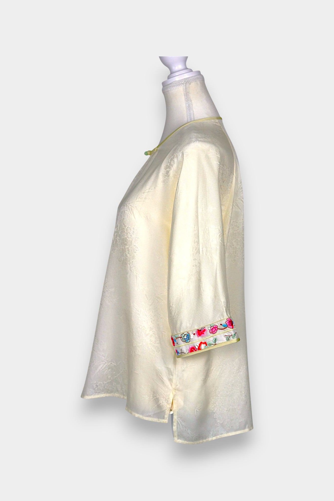 Mulberry Silk Blouse | Hand-Embroidered Floral Sleeves | Heritage Artistry