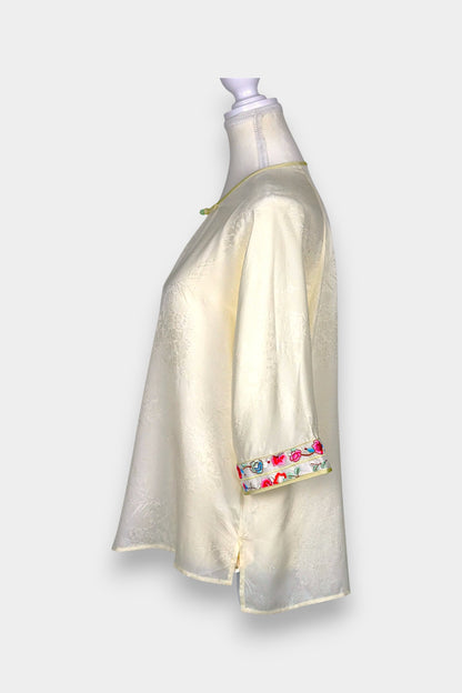 Mulberry Silk Blouse | Hand-Embroidered Floral Sleeves | Heritage Artistry