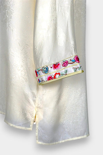 Mulberry Silk Blouse | Hand-Embroidered Floral Sleeves | Heritage Artistry