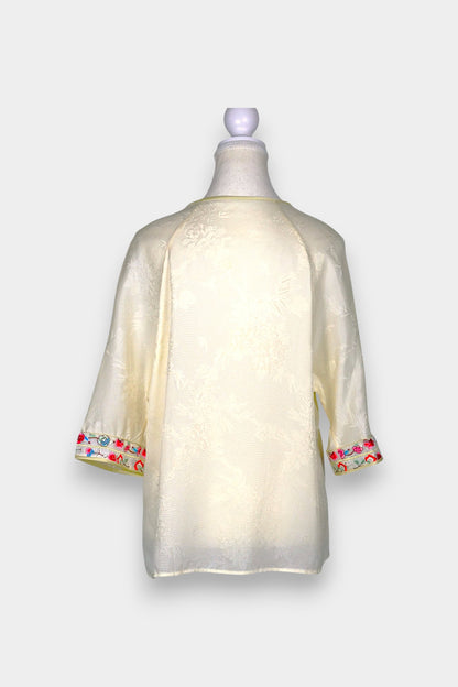 Mulberry Silk Blouse | Hand-Embroidered Floral Sleeves | Heritage Artistry