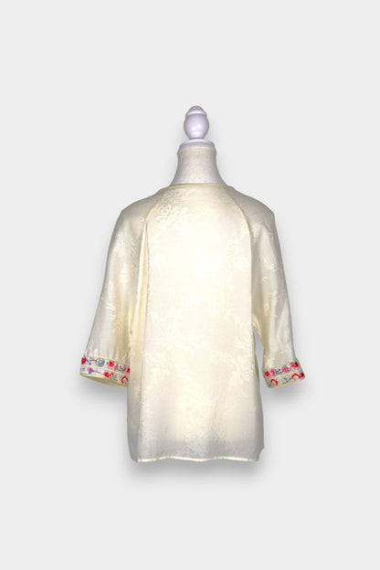 Mulberry Silk Blouse | Hand-Embroidered Floral Sleeves | Heritage Artistry