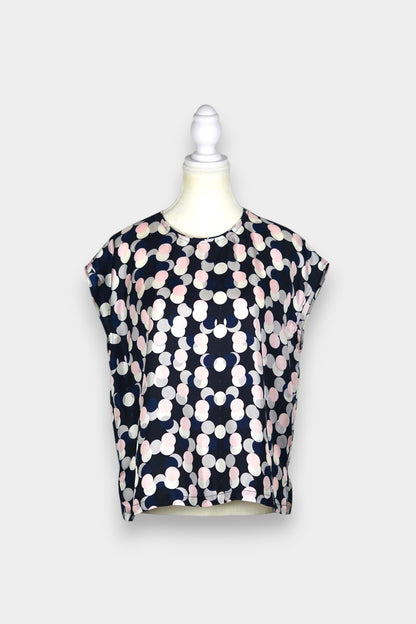 Handcrafted Mulberry Silk Sleeveless Blouse | Multi-Colour Polka Dot