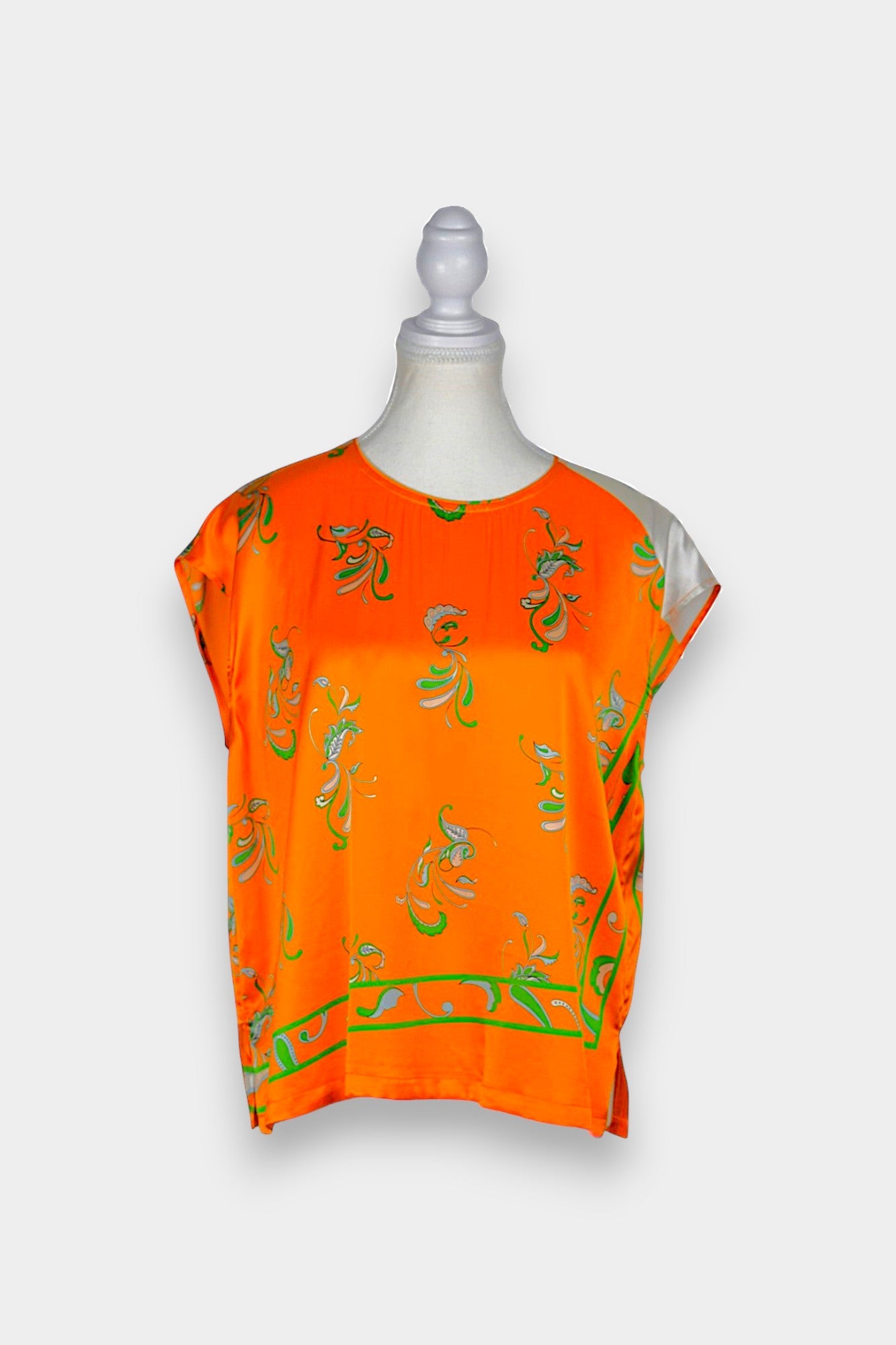 Handmade Mulberry Silk Blouse | Orange & Green Floral