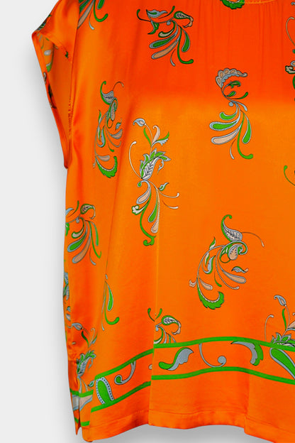 Handmade Mulberry Silk Blouse | Orange & Green Floral