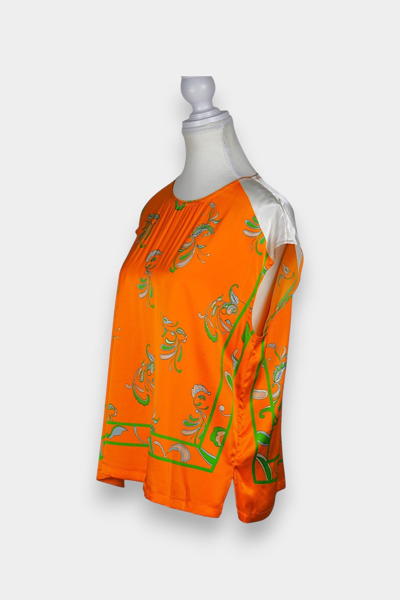Handmade Mulberry Silk Blouse | Orange & Green Floral