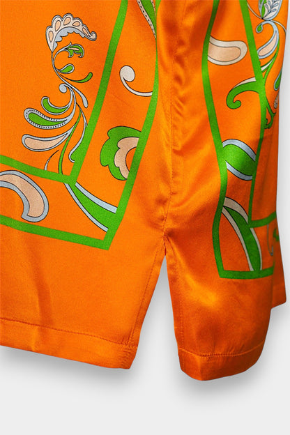 Handmade Mulberry Silk Blouse | Orange & Green Floral