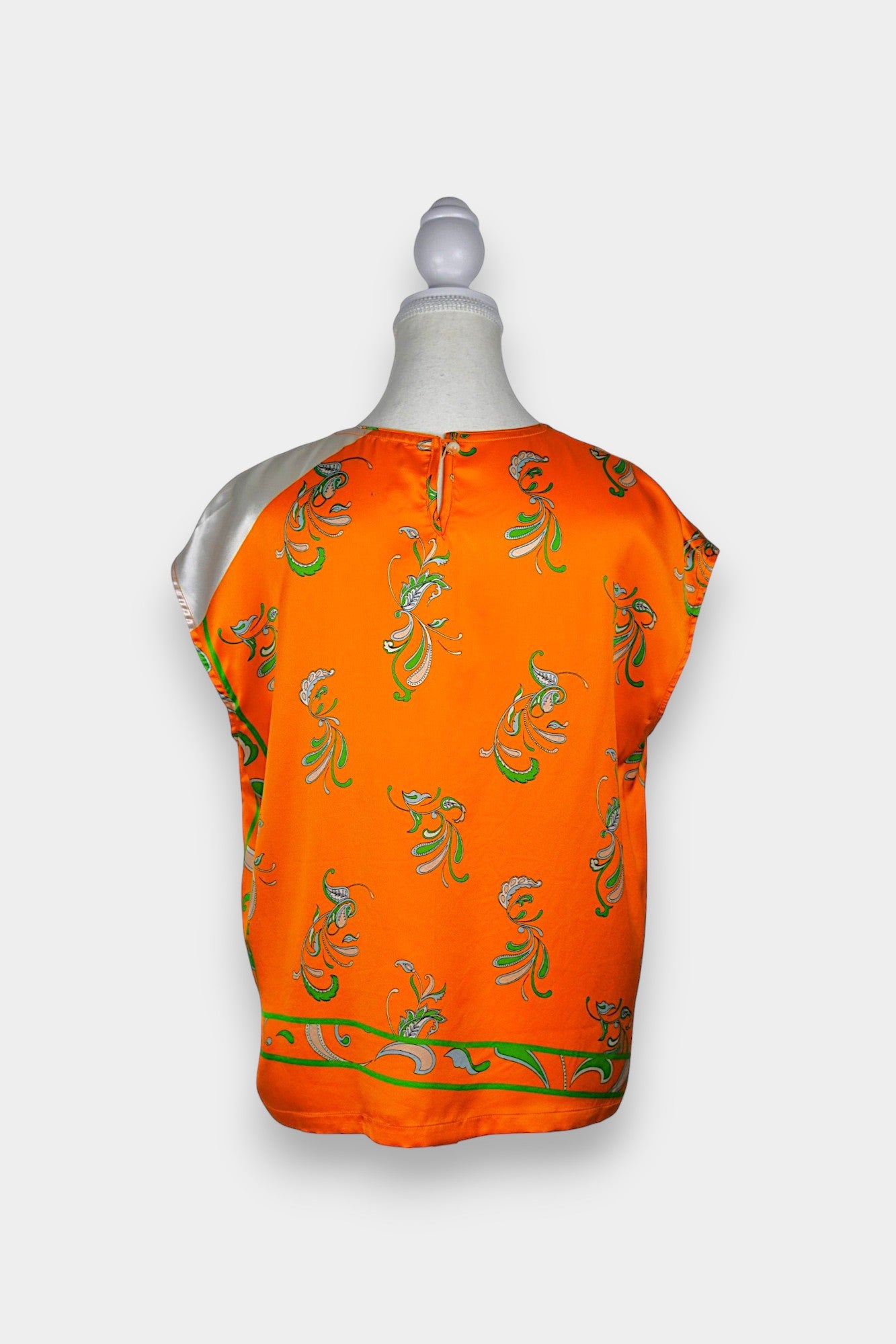 Handmade Mulberry Silk Blouse | Orange & Green Floral