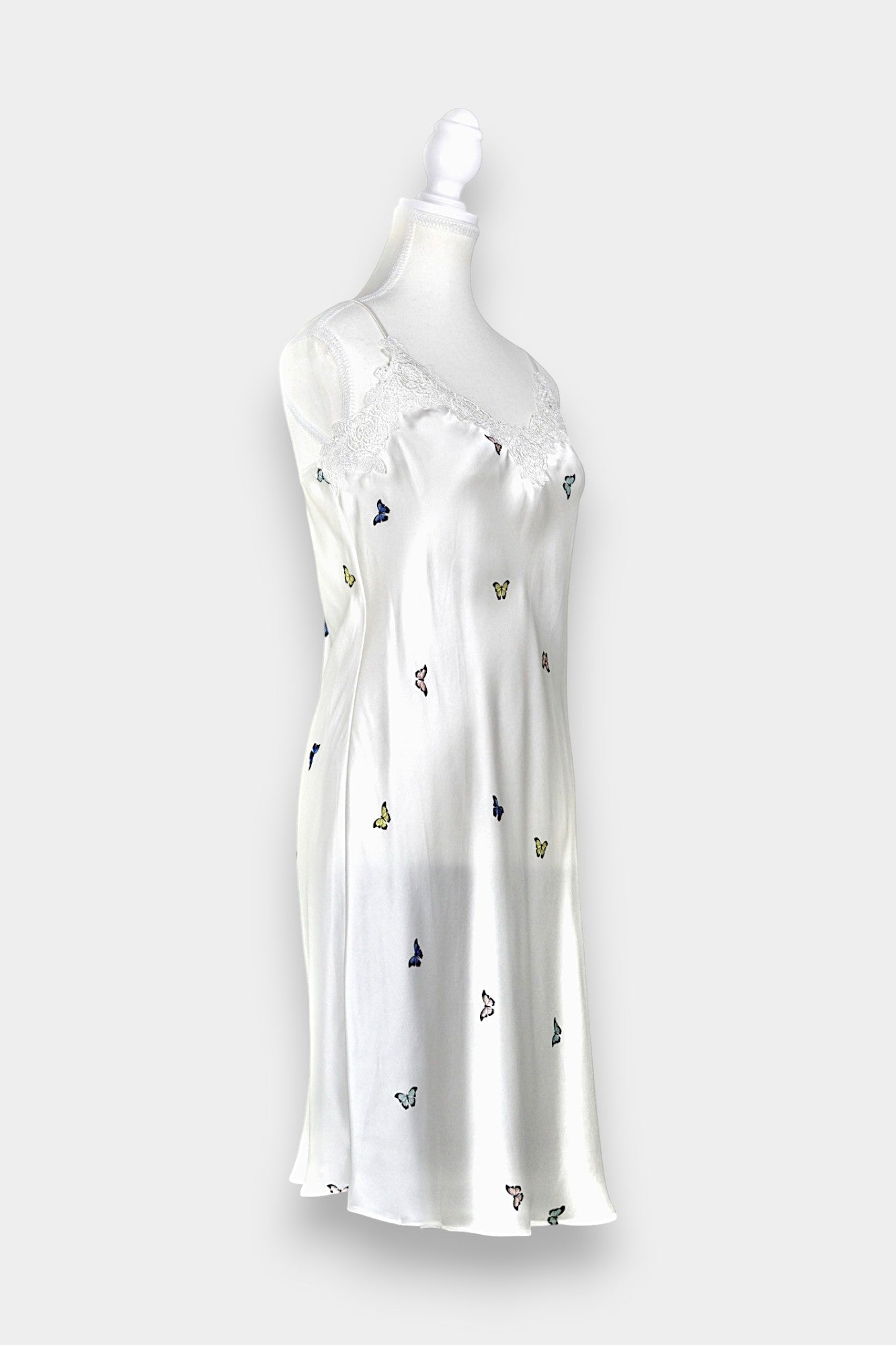Handcrafted Mulberry Silk Slip Dress | White Butterfly Print
