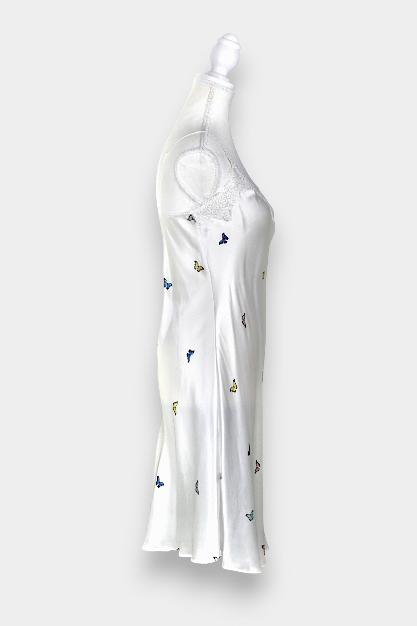 Handcrafted Mulberry Silk Slip Dress | White Butterfly Print