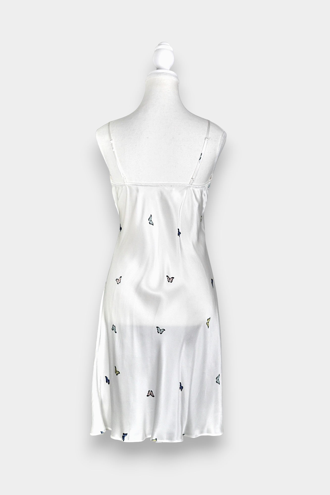 Handcrafted Mulberry Silk Slip Dress | White Butterfly Print