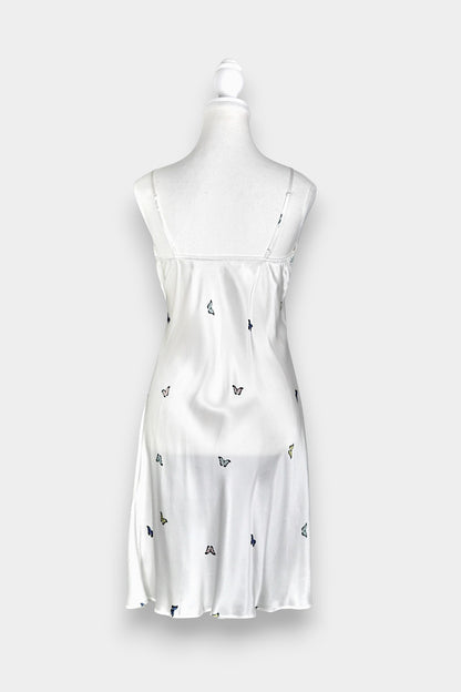 Handcrafted Mulberry Silk Slip Dress | White Butterfly Print