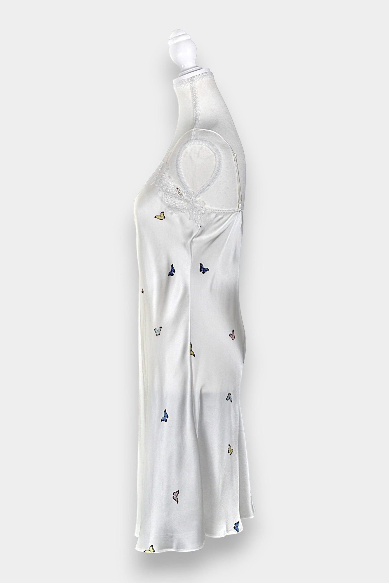 Handcrafted Mulberry Silk Slip Dress | White Butterfly Print