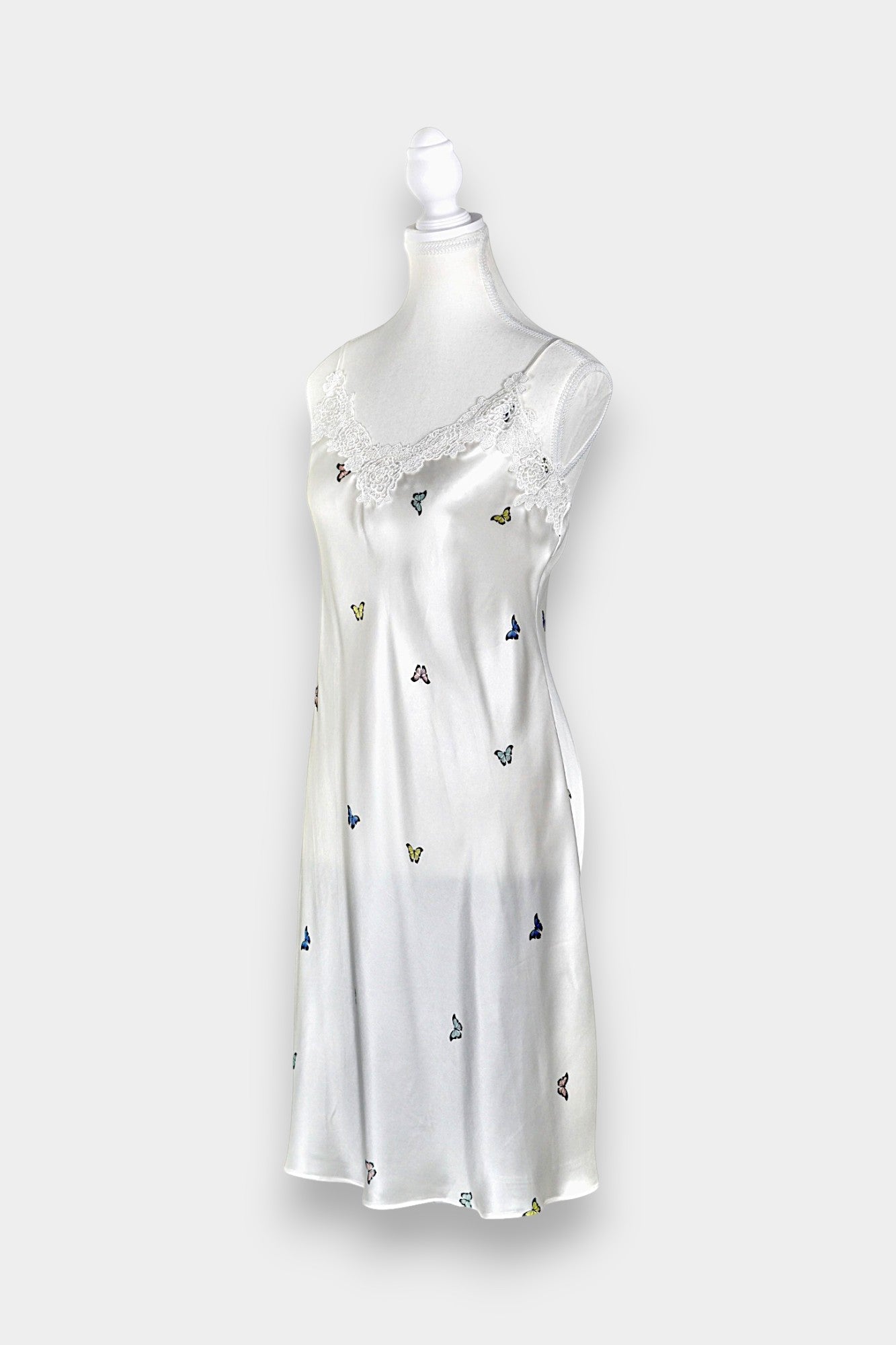 Handcrafted Mulberry Silk Slip Dress | White Butterfly Print