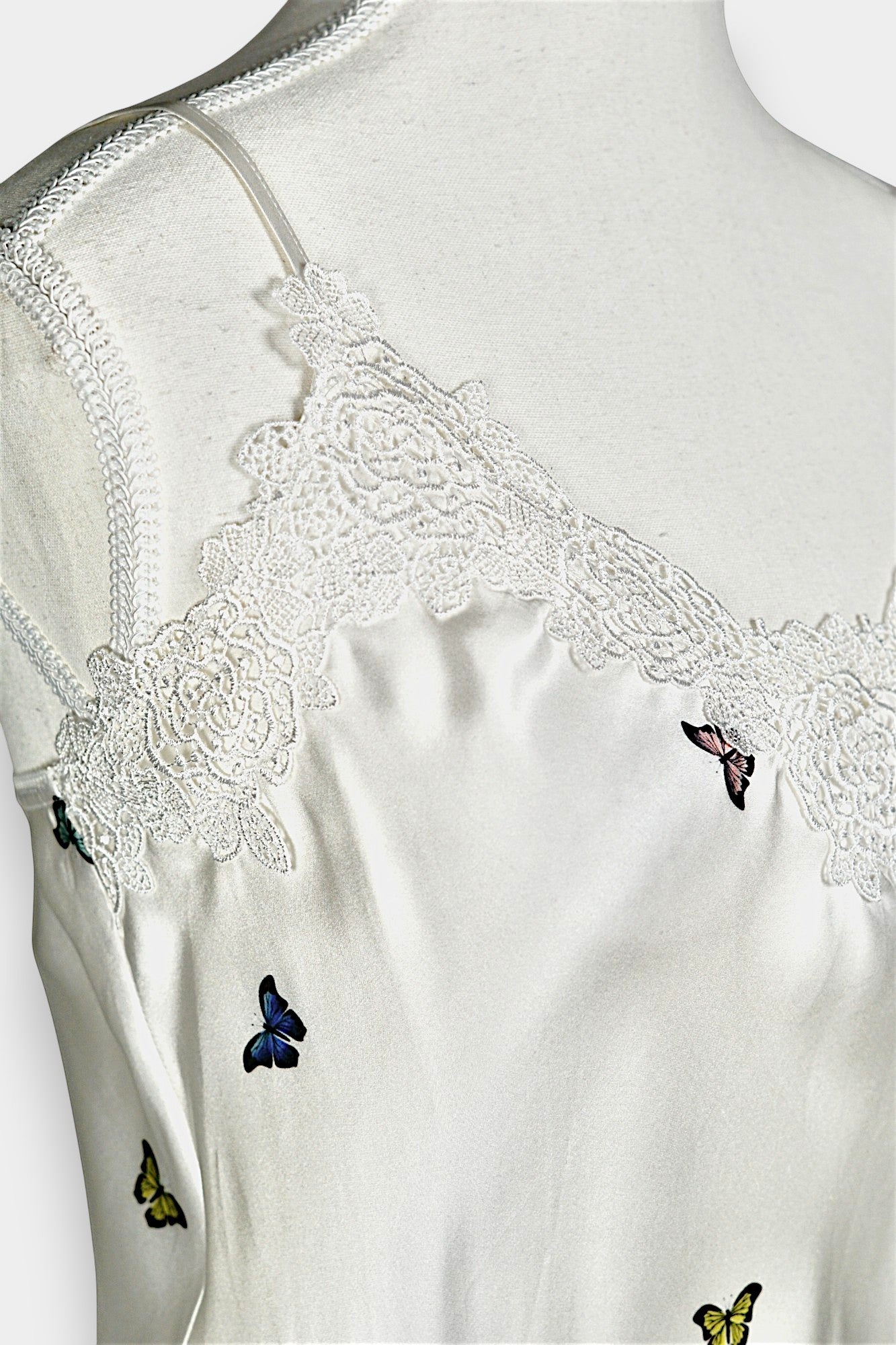 Handcrafted Mulberry Silk Slip Dress | White Butterfly Print