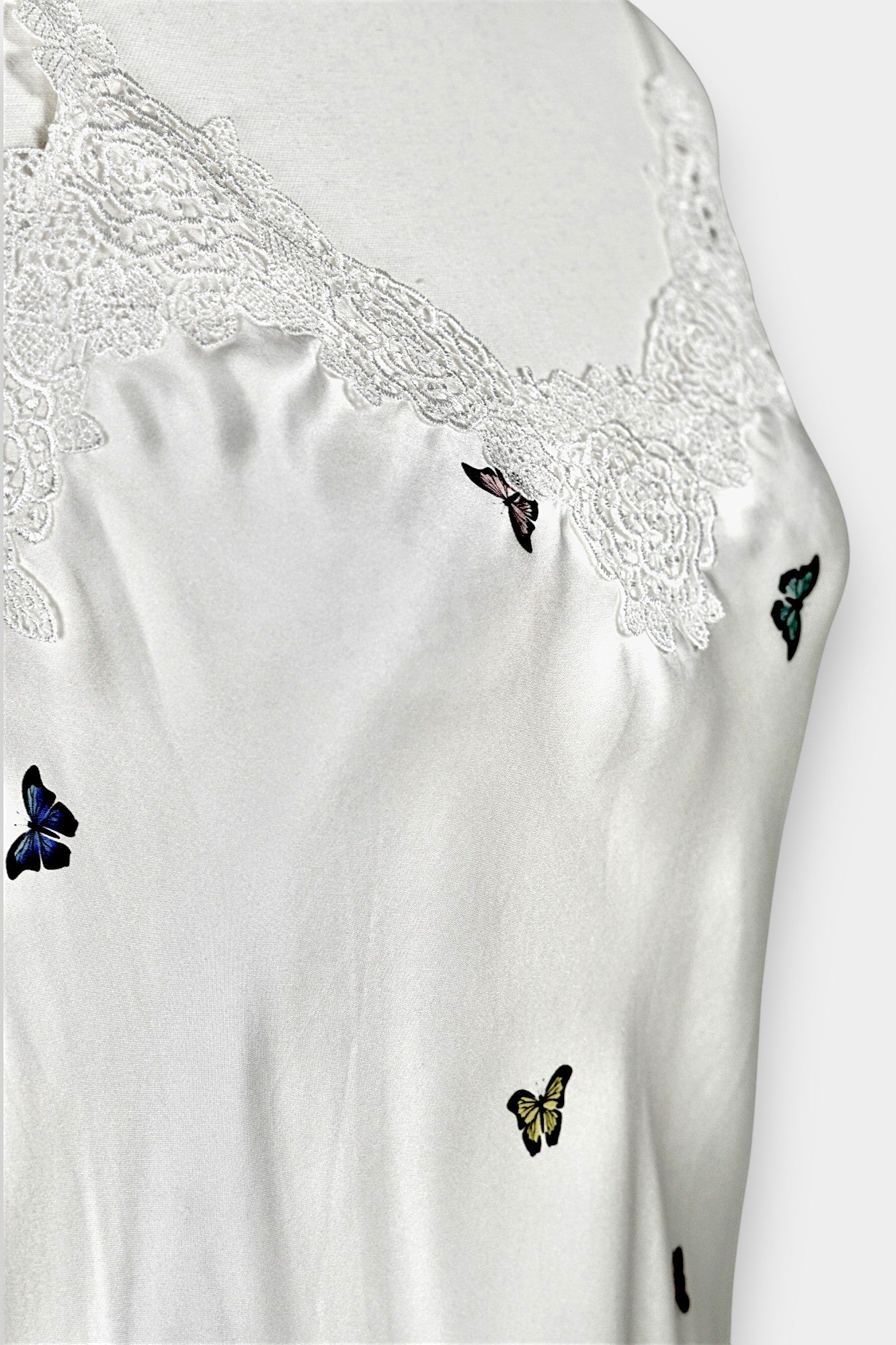 Handcrafted Mulberry Silk Slip Dress | White Butterfly Print
