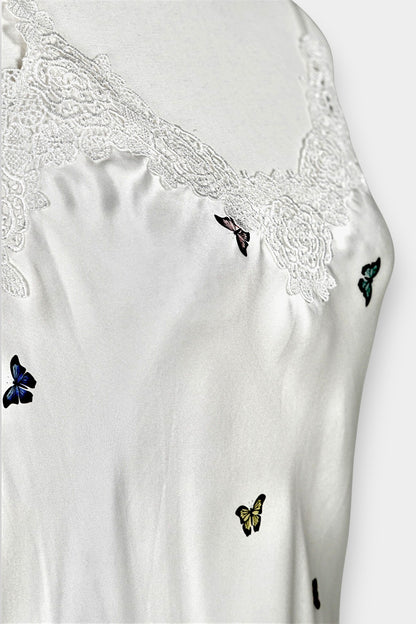 Handcrafted Mulberry Silk Slip Dress | White Butterfly Print