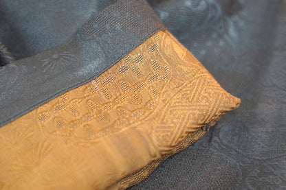 Handmade Gambiered Guangdong Gauze Silk Trousers | Black Floral Weave