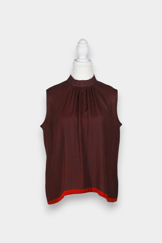 Handmade Gambiered Guangdong Gauze Silk Sleeveless Top | Burgundy